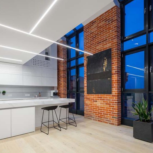 Led Lighting strips on the roof on a new kitchen